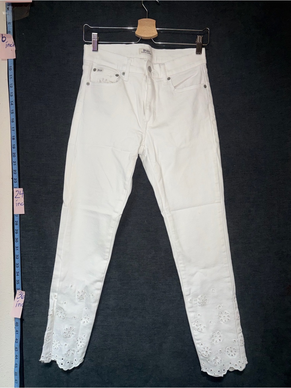 Ralph Lauren White Cropped Eyelet-Hem Jeans